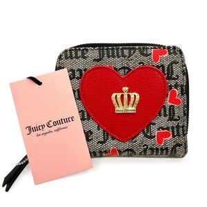 JUICY COUTURE S Heart Stat Black Valentines Small Coin Zip Around Wallet